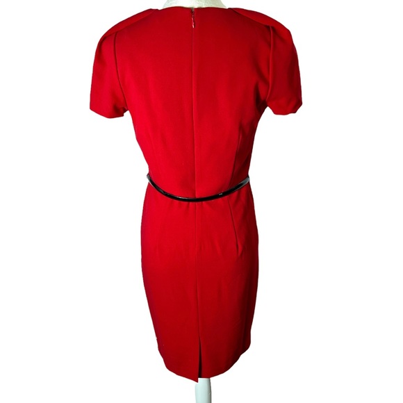 Same Pencil Dress except Red. Jewel neck, Short puff sleeve. - Picture 7 of 14